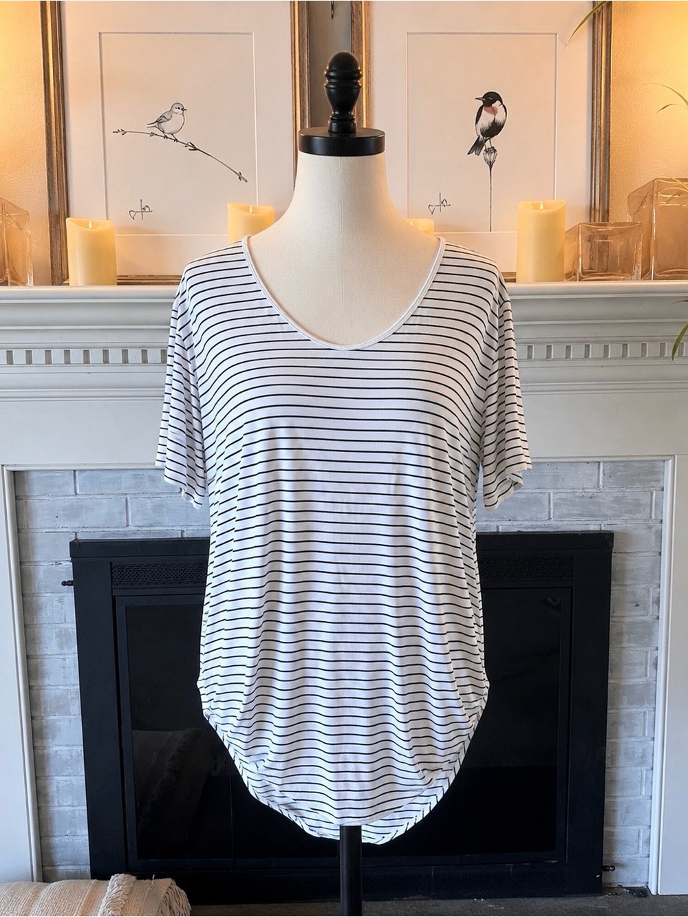 Old Navy Luxe Striped Tee Soft Drapey Curved Hem Top L